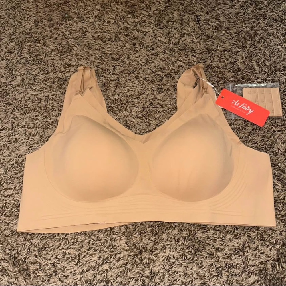 Tan Wireless nursing Bra with Molded Cups and Wide Straps